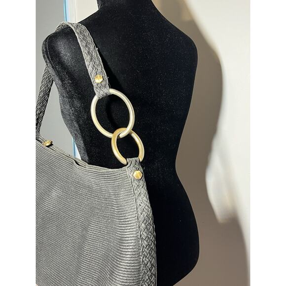 Eric Javits Light Black Woven Squishee Shopper Shoulder Handbag Tote Satchel - Picture 2 of 8